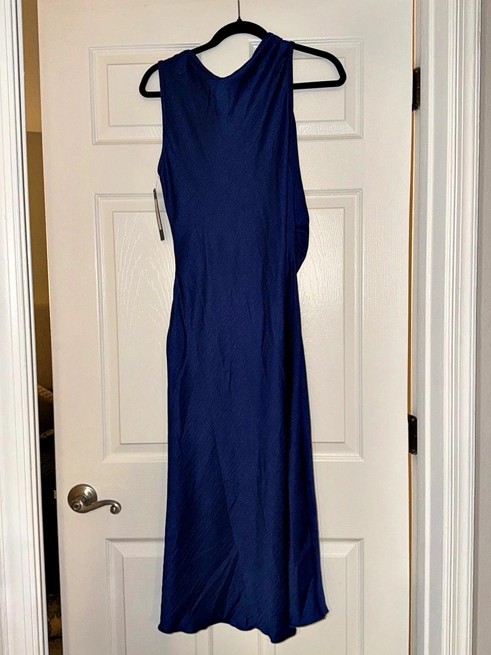 bebe Crepe Satin Cowl Maxi Dress Blue Medium NWT